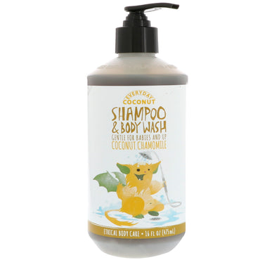 Noix de coco quotidienne, shampoing et nettoyant pour le corps, doux pour bébés et plus, camomille à la noix de coco, 16 fl oz (475 ml)