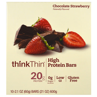 ThinkThin Batoane cu conținut ridicat de proteine, ciocolată, căpșuni 10 batoane 2,1 oz (60 g) fiecare