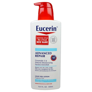 Eucerin, Reparación avanzada, Loción de sensación ligera, Sin fragancia, 16,9 fl oz (500 ml)
