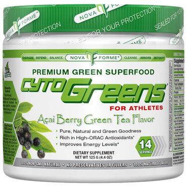NovaForme, CytoGreens, superalimento verde premium con alto contenido de ORAC, sabor a té verde de bayas de acai, 4,4 oz (125 g)