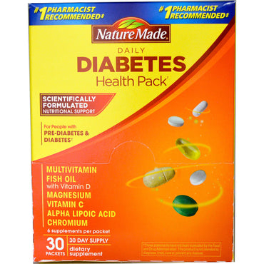 Nature Made, paquete de salud diario para la diabetes, 30 paquetes, 6 suplementos por paquete