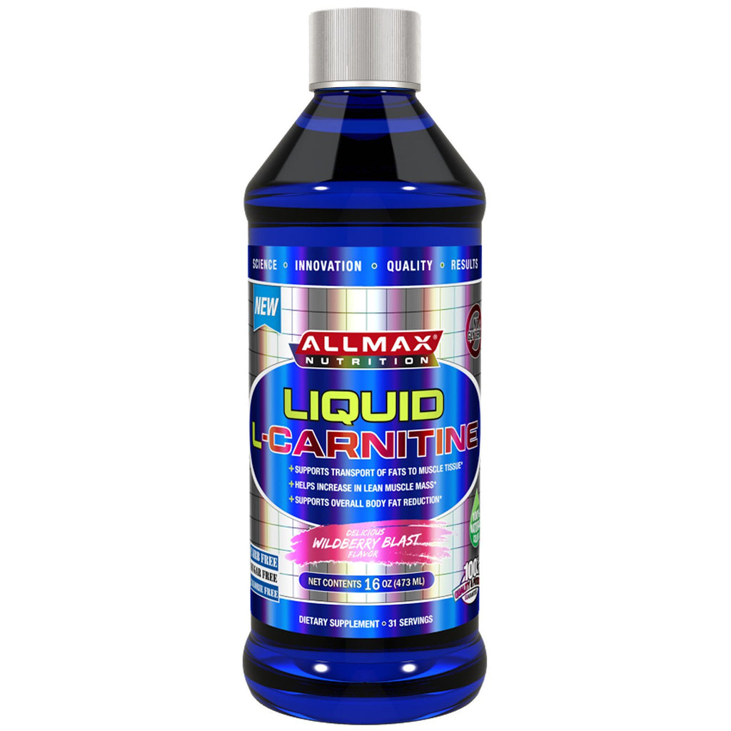 ALLMAX Nutrition, płyn L-karnityna + witamina B5, aromat dzikiej jagody, 16 uncji (473 ml)