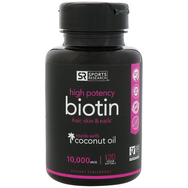 Sports Research, Biotin with  Coconut Oil, 10,000 mcg, 120 Veggie Softgels