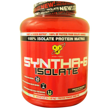 BSN, Syntha-6 Isolate, 단백질 파우더 드링크 믹스, 초콜릿 밀크쉐이크, 1.82kg(4.01lbs)