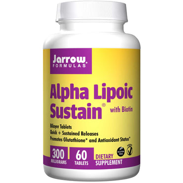 Jarrow Formulas, Sustain Alpha Lipoic, con biotina, 300 mg, 60 tabletas