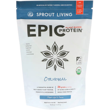 Sprout Living, Proteína vegetal épica, original, 455 g (1 libra)