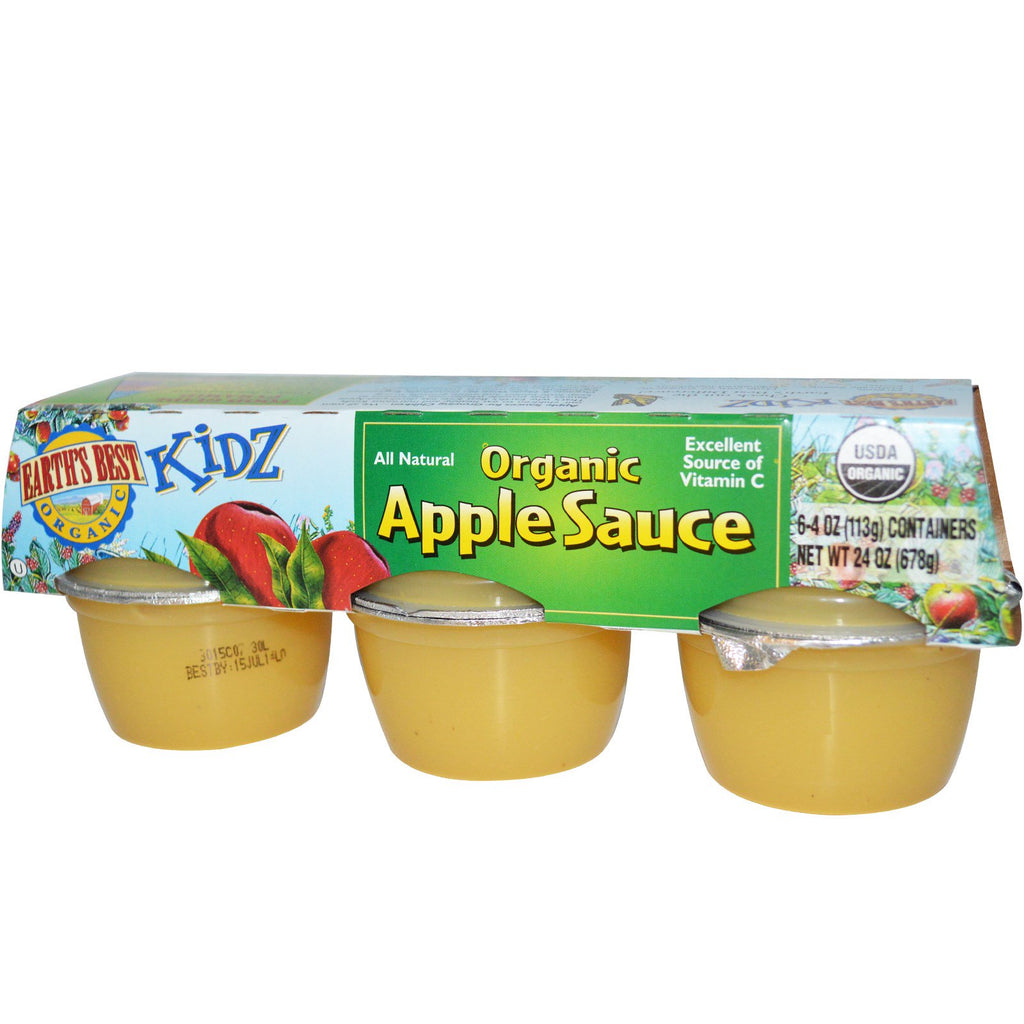 Earth's Best Kidz Apple Sauce 6 ภาชนะบรรจุ 4 ออนซ์ (113 กรัม) ต่อขวด