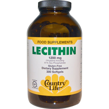 Country Life, Lecithin, 1200 mg, 300 Kapseln