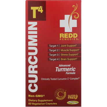 Remèdes Redd, curcumine T4, 60 gélules végétariennes