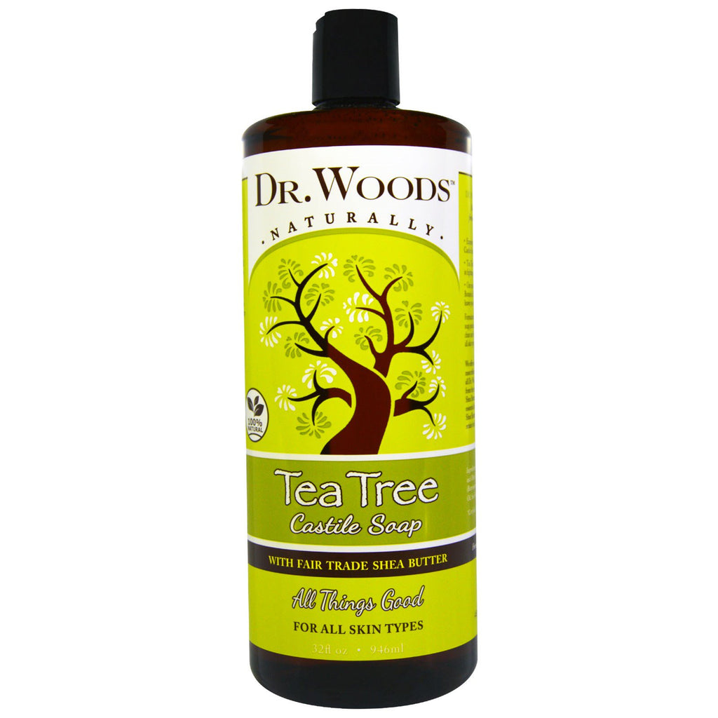 Dr. Woods สบู่ Tea Tree Castile พร้อมเชียบัตเตอร์ Fair Trade 32 ออนซ์ (946 มล.)