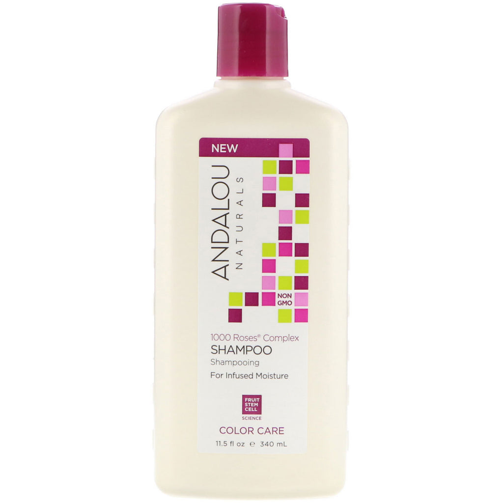 Andalou Naturals, Shampoo, Cura del colore, Per idratazione infusa, Complesso di 1000 rose, 340 ml (11,5 fl oz)