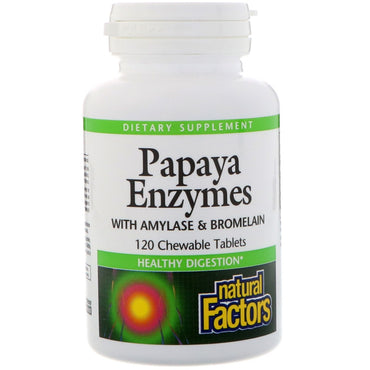Factores naturales, enzimas de papaya, 120 comprimidos masticables.