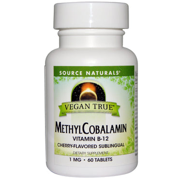 Source Naturals, Vegan True, Metilcobalamina, Sabor Cereja, 1 mg, 60 Comprimidos Sublinguais