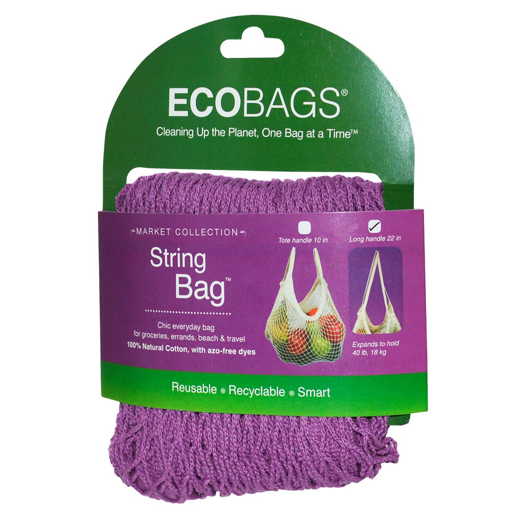 ECOBAGS, मार्केट कलेक्शन, स्ट्रिंग बैग, लंबा हैंडल 22 इंच, रास्पबेरी, 1 बैग