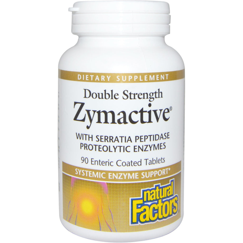 Natural Factors, Zymactive, doble potencia, 90 tabletas con recubrimiento entérico
