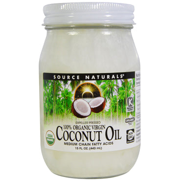 Source Naturals, 100 % virgen, aceite de coco, 15 onzas líquidas. (443ml)