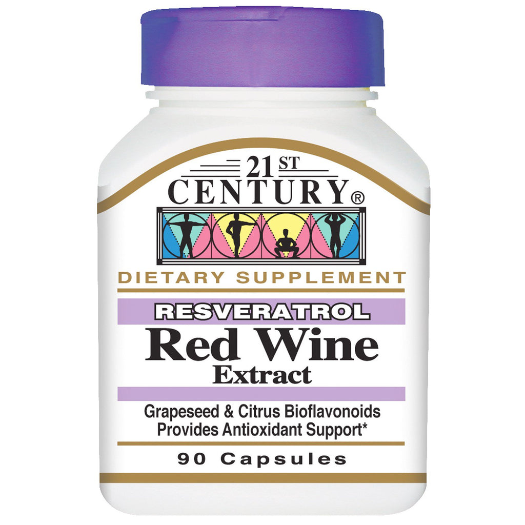 21st Century, Extracto de vino tinto con resveratrol, 90 cápsulas