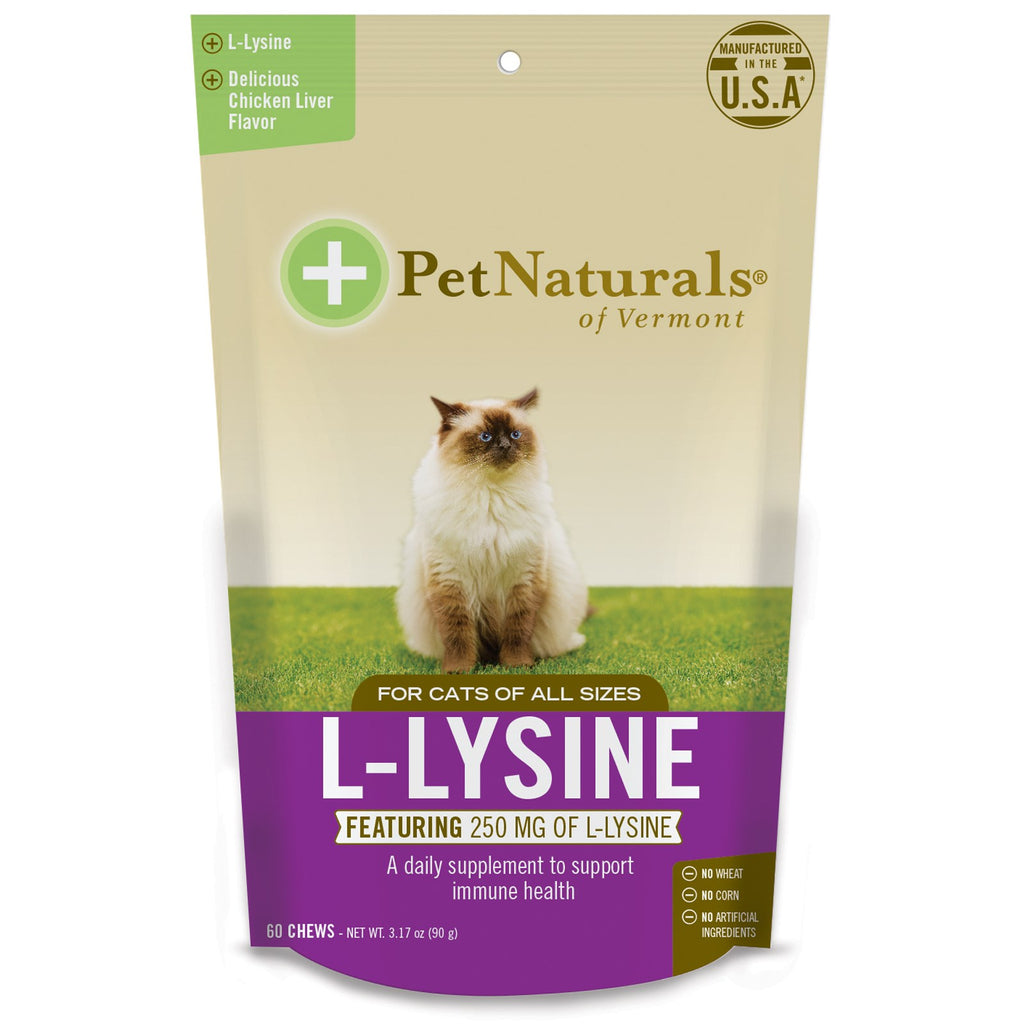 Pet Naturals of Vermont, L-lisina, per gatti, aroma di fegato di pollo, 250 mg, 60 pezzi da masticare, 90 g (3,17 once)