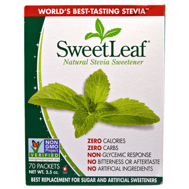 Wisdom natural, sweetleaf, endulzante natural con stevia, 70 paquetes
