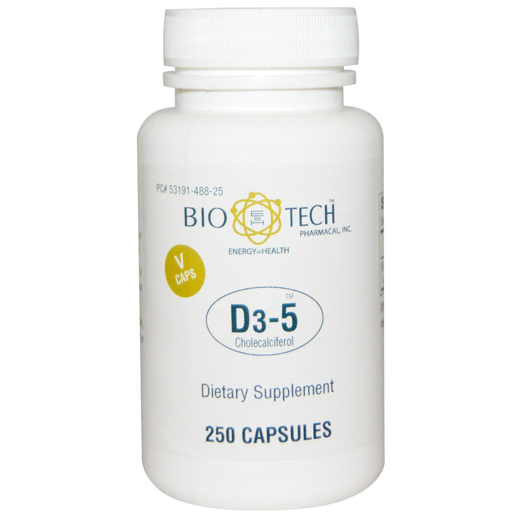 Bio tech pharmacal, inc, colecalciferol d3-5, 250 cápsulas vegetales