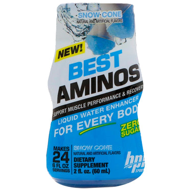 BPI Sports, Best Aminos, Liquid Water Enhancer, Sneeuwkegel, 2 fl oz (60 ml)