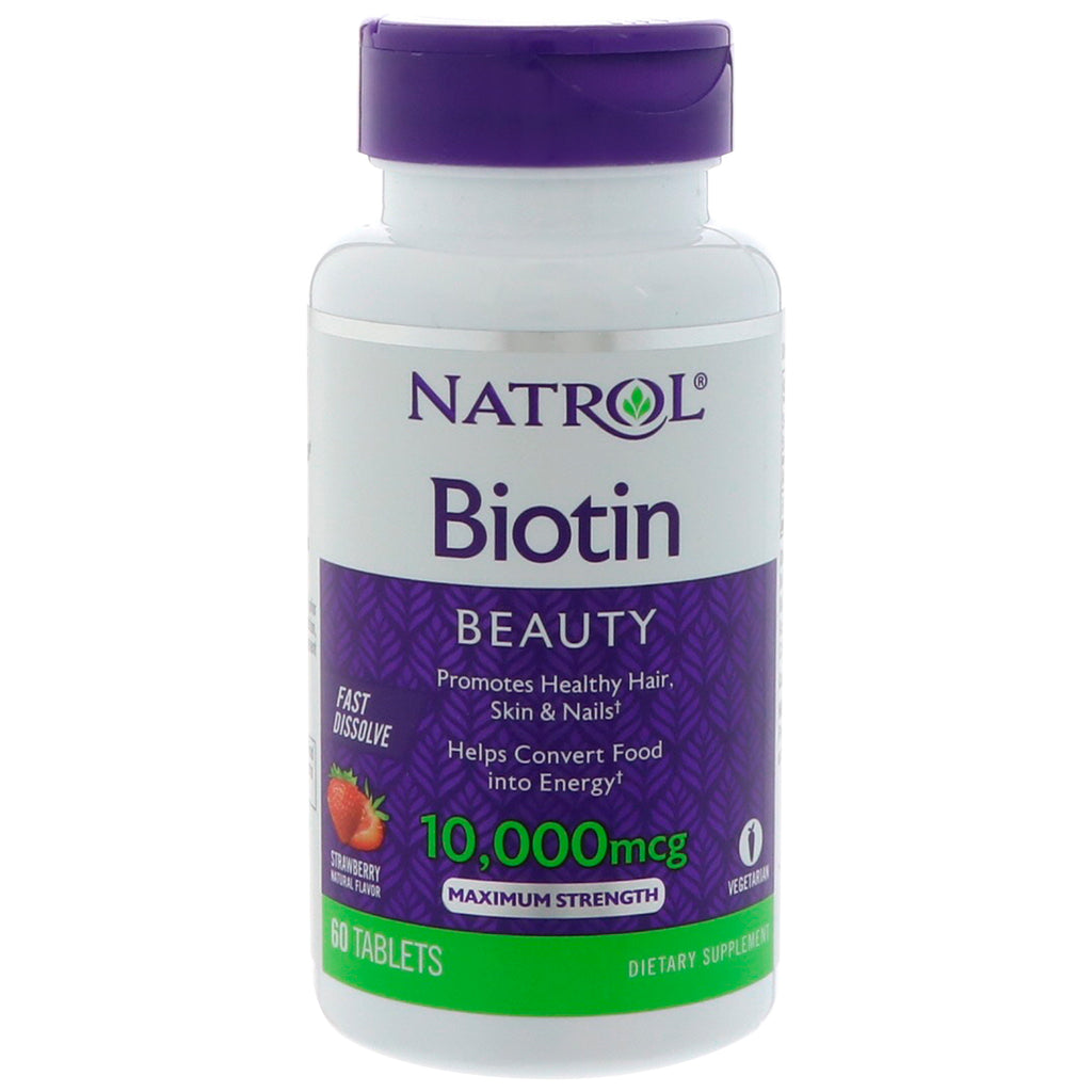 Natrol, Biotin, Strawberry Flavor, 10,000 mcg, 60 Tablets