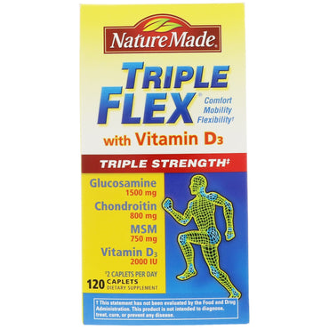 Nature Made, Triple Flex Força Tripla com Vitamina D3, 120 Cápsulas