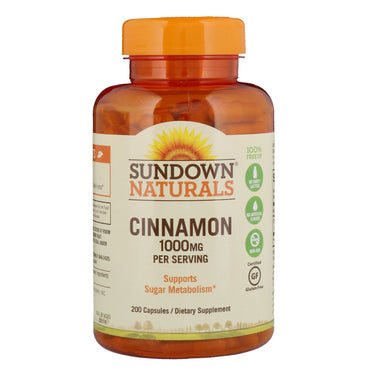 Sundown Naturals, 계피, 1000 mg, 200 캡슐