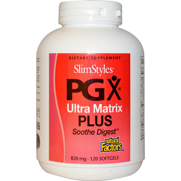 Natural Factors, SlimStyles, PGX Ultra Matrix Plus, Soothe Digest, 820 mg, 120 kapsułek żelowych