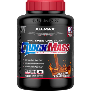 ALLMAX Nutrition, QuickMass, קטליזטור מהיר לעלייה במסה, חמאת בוטנים שוקולד, 6 פאונד (2.72 ק"ג)