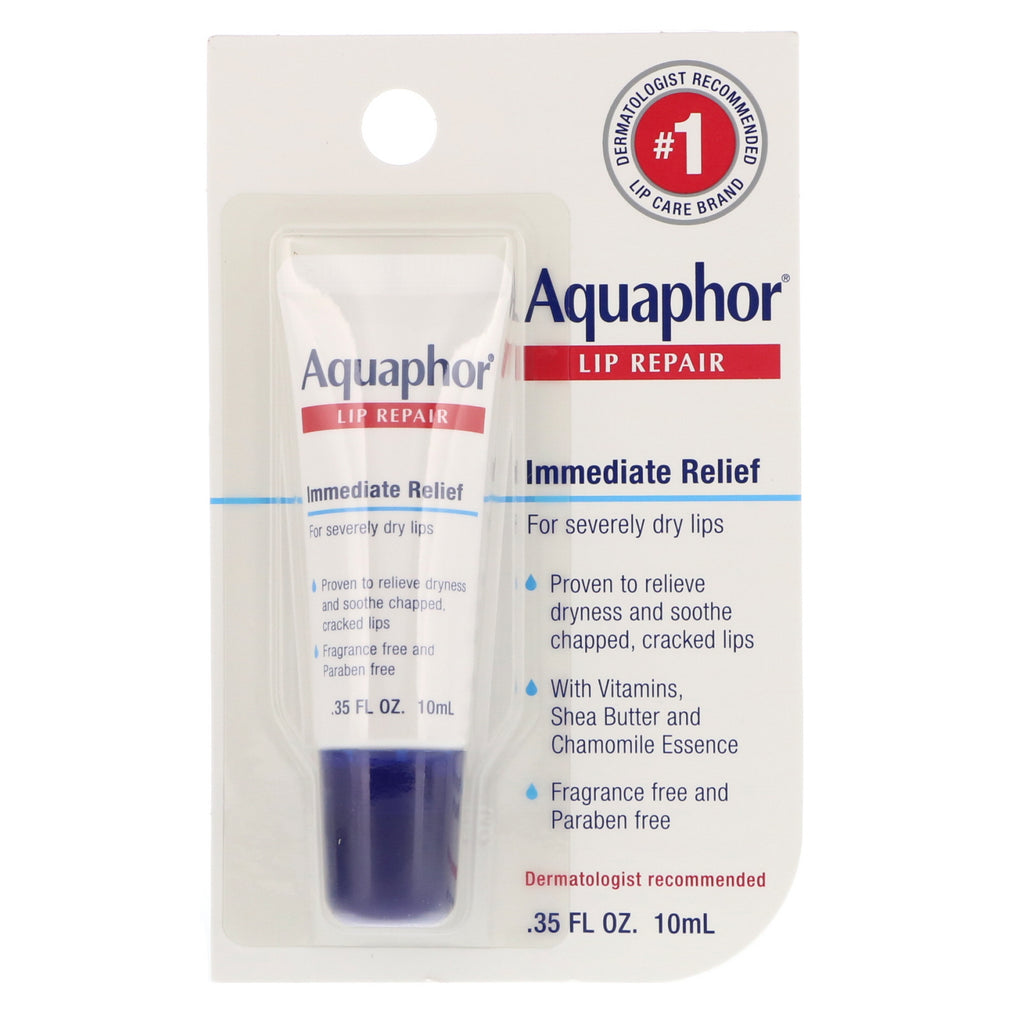 Aquaphor, Lip Repair, บรรเทาทันที, ปราศจากน้ำหอม, .35 fl oz (10 ml)