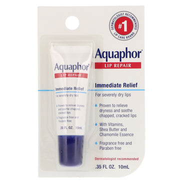 Aquaphor, Réparation des lèvres, Soulagement immédiat, Sans parfum, 0,35 fl oz (10 ml)