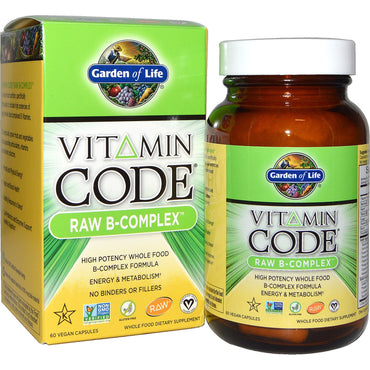 Garden of Life, Código vitamínico, complejo B crudo, 60 cápsulas veganas