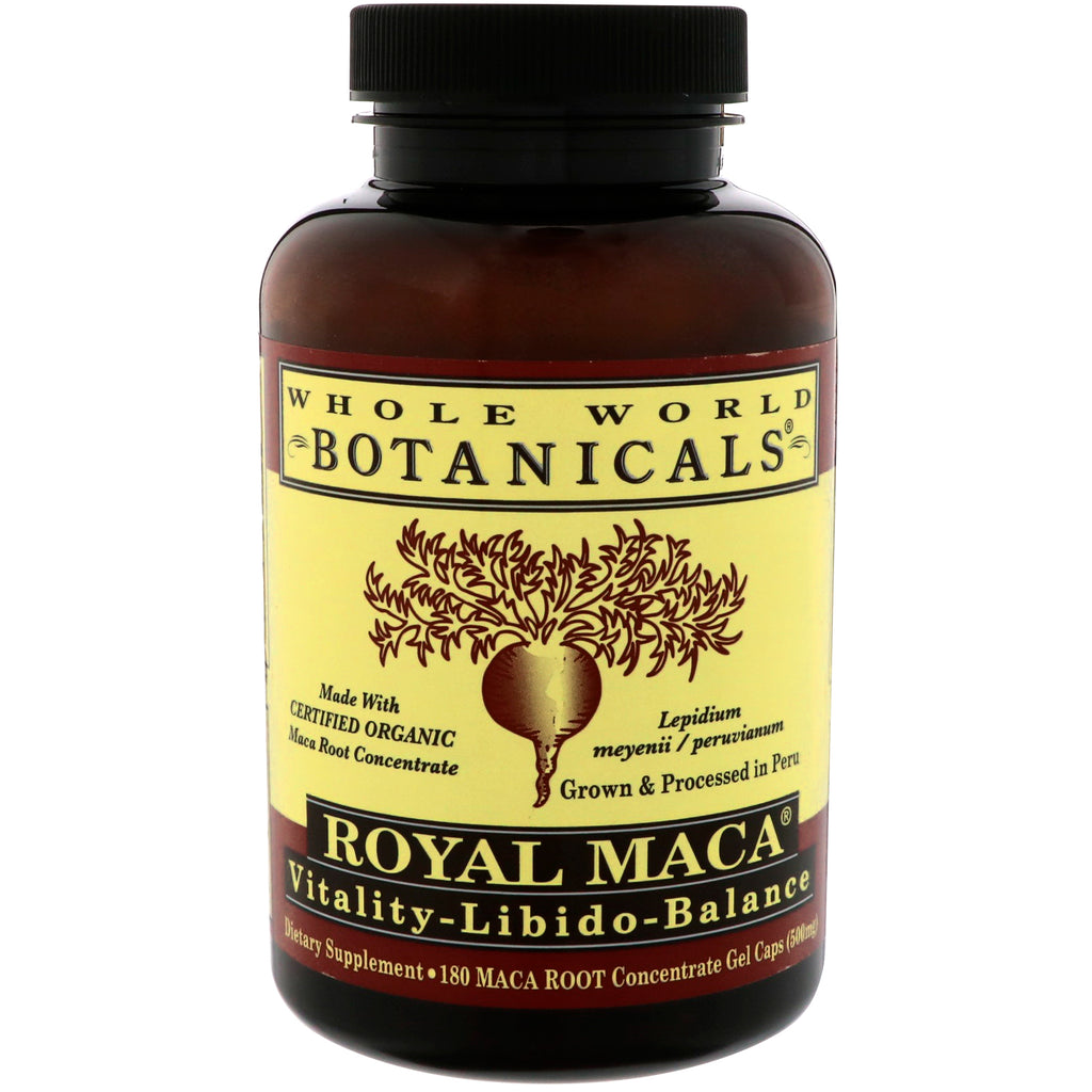 Whole World Botanicals, Royal Maca, 500 mg, 180 gelkapslar