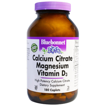 Bluebonnet ernæring, calciumcitrat magnesium vitamin d3, 180 kapsler