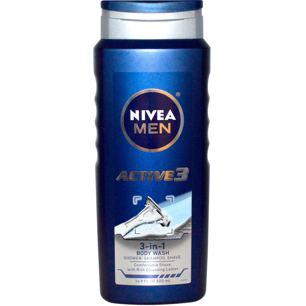 Nivea, Heren, 3-in-1 Body Wash, Actief 3, 16.9 fl oz (500 ml)