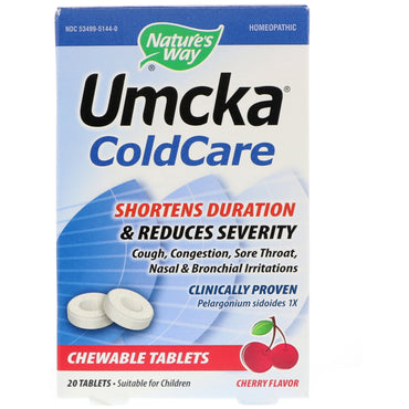 Nature's Way, Umcka, ColdCare, Cherry, 20 tabletter