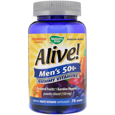 Nature's Way, Alive! Men's 50+ Gummy Vitamins, Multi-Vitamin Multi-Mineral, 75 Gummies