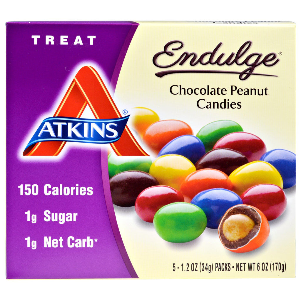 Atkins, Treat Endulge, caramelle al cioccolato e arachidi, 5 confezioni, 1,2 once (34 g) ciascuna