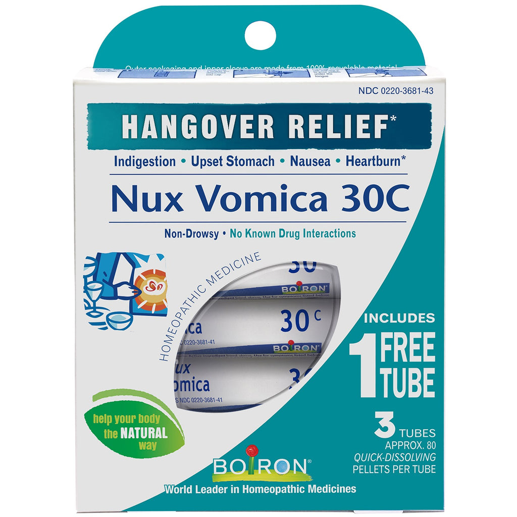 Boiron, remèdes uniques, Nux Vomica, 30C, 3 tubes, environ 80 pastilles chacun