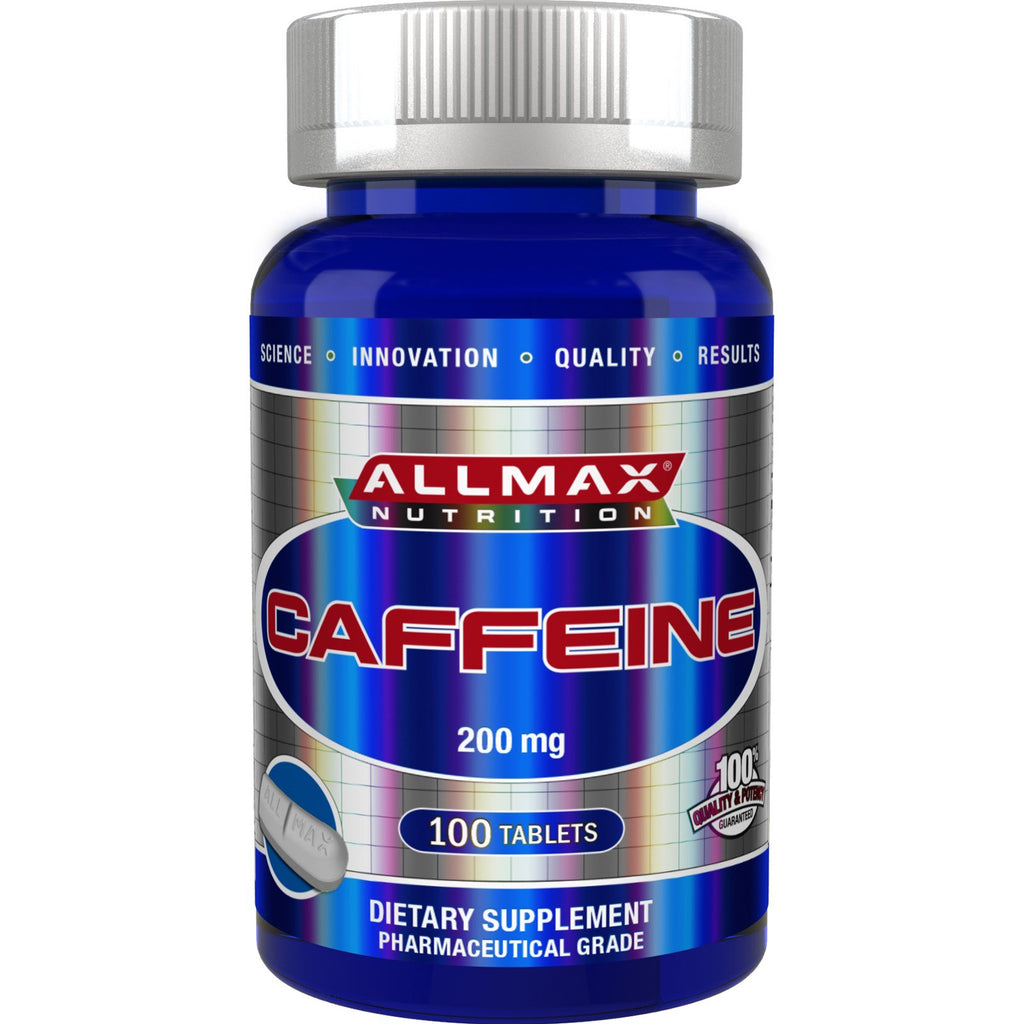 ALLMAX Nutrition, Cafeína 100 % pura + pastilla fácil de cortar en media pastilla, 200 mg, 100 tabletas