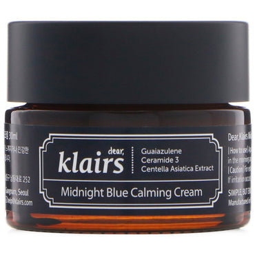 Dear, Klairs, Crema calmante azul medianoche, 1 oz (30 ml)
