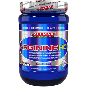 ALLMAX Nutrition, Arginina HCI 100% Pura, Força Máxima + Absorção, 400 g (14 onças)