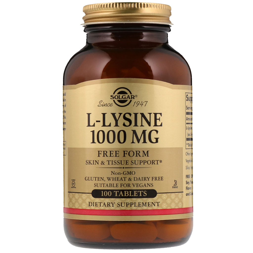 Solgar, L-Lysine, Forme libre, 1000 mg, 100 comprimés