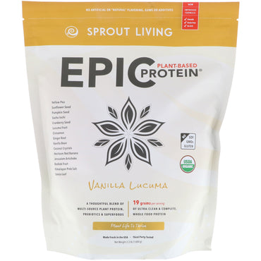 Sprout Living, Proteína épica de origen vegetal, lúcuma y vainilla, 1000 g (2,2 lb)