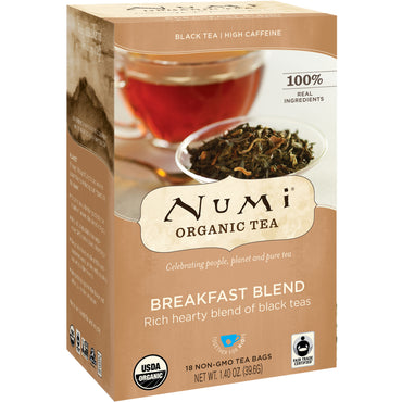 Tè Numi, tè, tè nero, miscela per la colazione, 18 bustine di tè, 39,6 g (1,40 once)