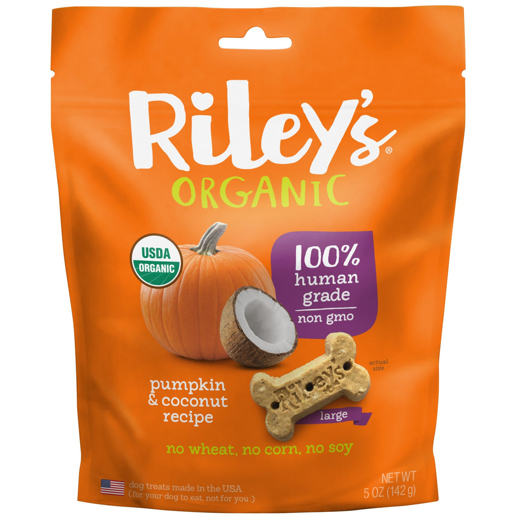 Riley's, Golosinas para perros, receta de hueso grande, calabaza y coco, 5 oz (142 g)
