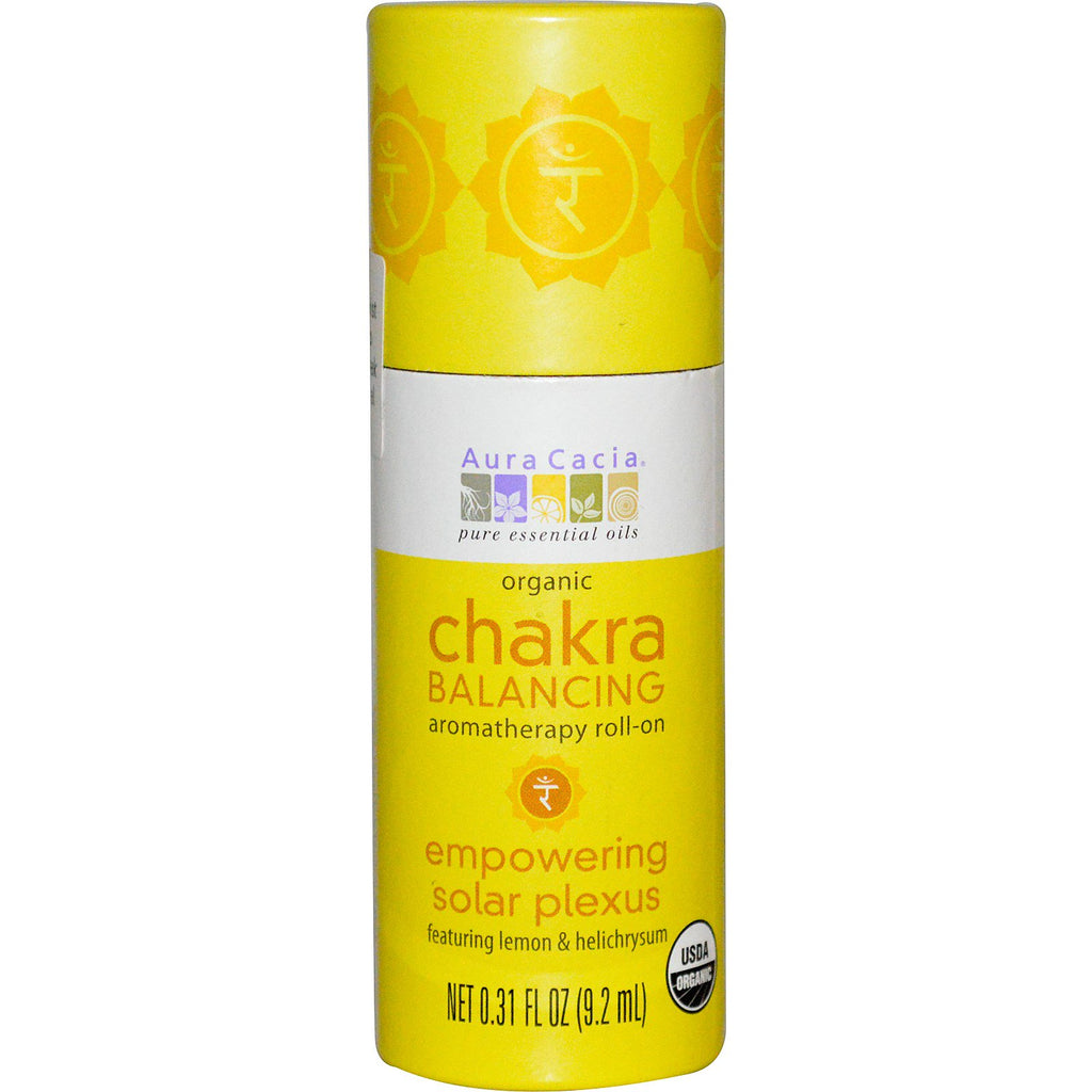 Aura Cacia, Roll-on de aromaterapia para equilibrar los chakras, potenciador del plexo solar, 9,2 ml (0,31 oz. líq.)