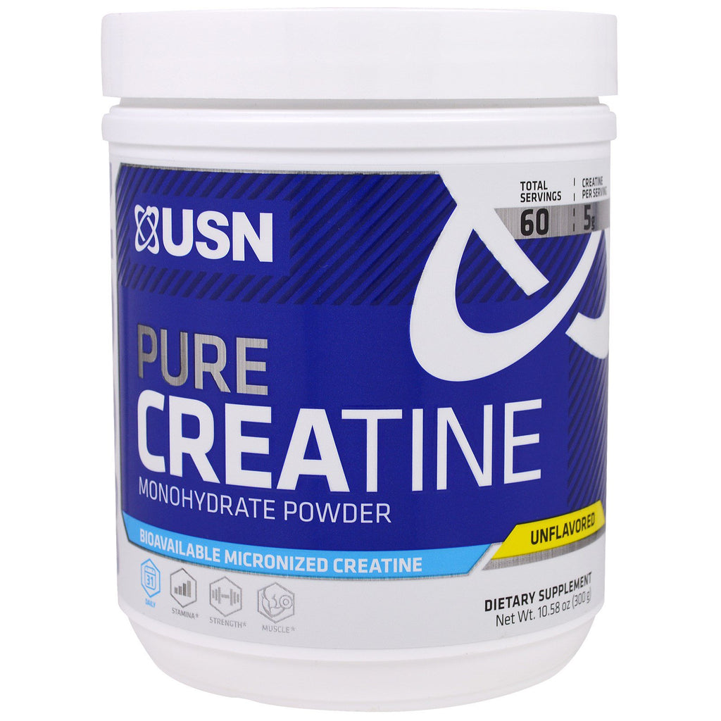 USN, reines Kreatin, Monohydratpulver, geschmacksneutral, 10,58 oz (300 g)