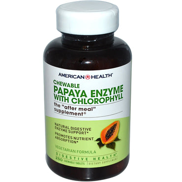 American Health, Enzyme de papaye avec chlorophylle, 250 comprimés à croquer